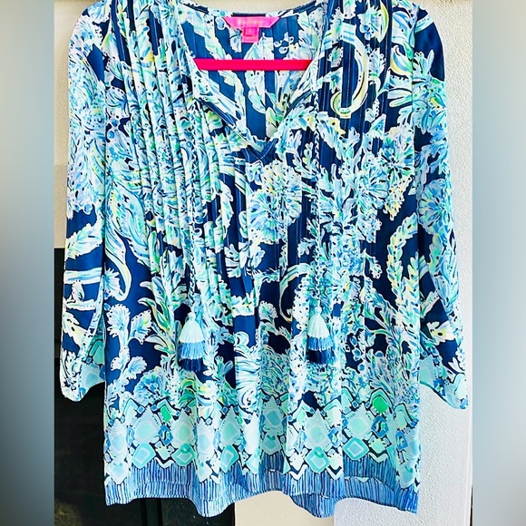 LILLY PULITZER Marilina High Tide Navy Scuba Doo Engineered Tunic (M) *NWT!👗🔖* - Picture 4 of 16